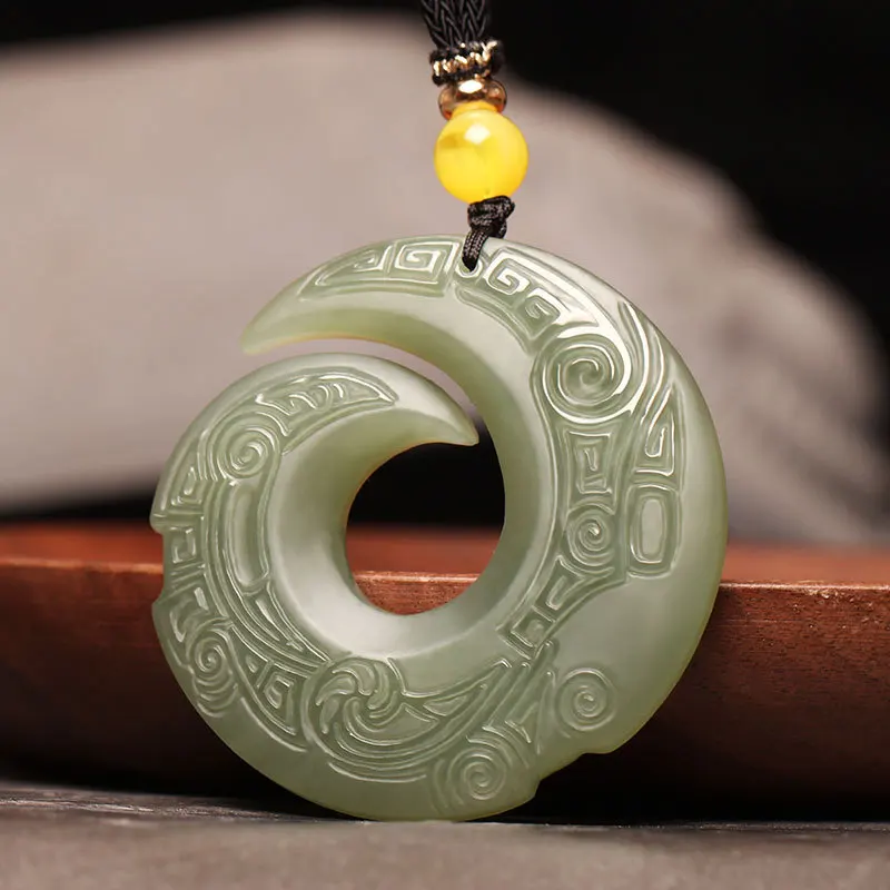 Hetian Green Fortune Pendant, Jade Necklace Men Women, Attracts Wealth And Changes Luck