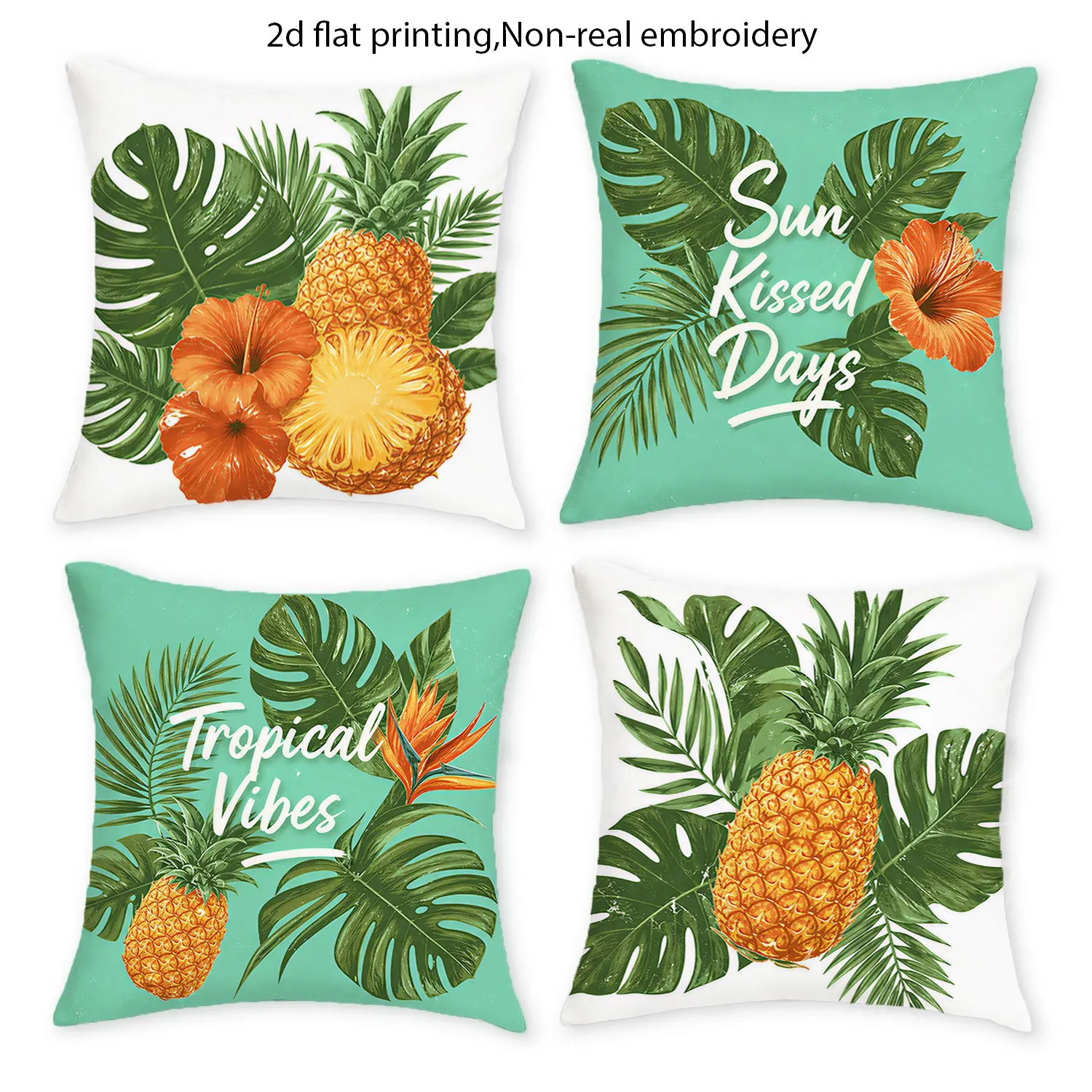 Tropical Pineapple Leaf Pattern Pillow Covers Quad Set Polyester Print Home Decor Botanical Throw Pillows Living Room Accent