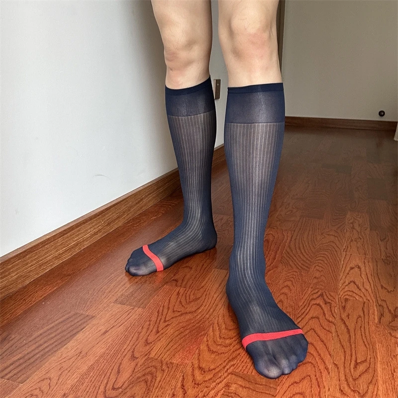 Line socks sex suit leather shoes socks Red toe socks business socks Broad Narrow stripe wine party silk stocking socks for men