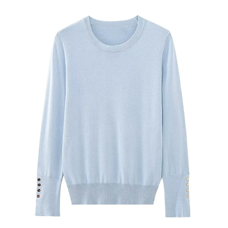 YENKYE Autumn Women Solid Round Neck Long Sleeve Basic Knit Sweater Casual Pullover Tops