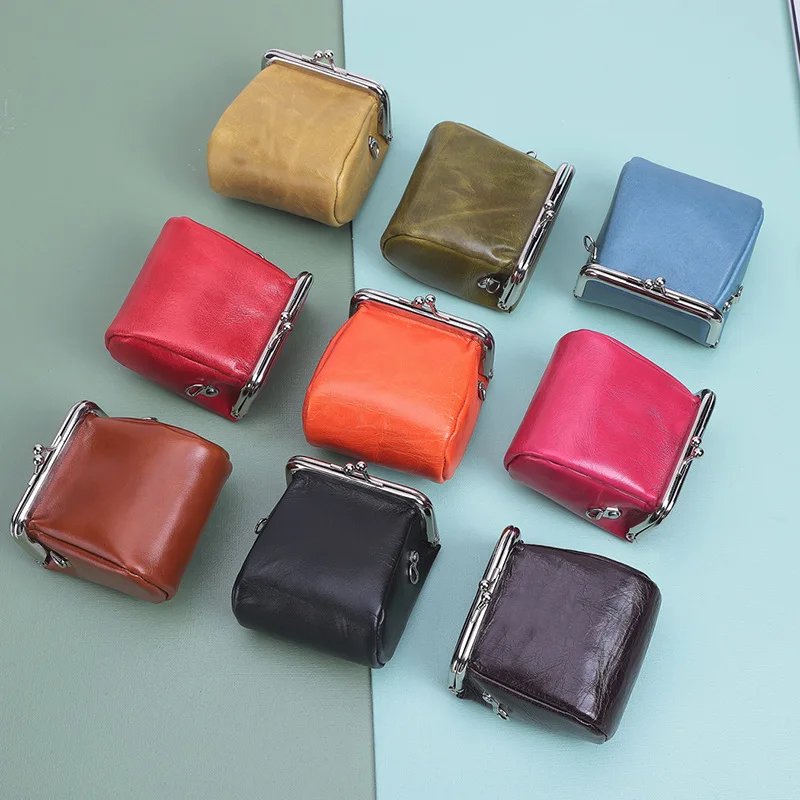 Retro Square Women Coin Purses Genuine Leather Hasp Small Wallet with Chain Key Lipstick Card Holder Female Clutch Shoulder Bag