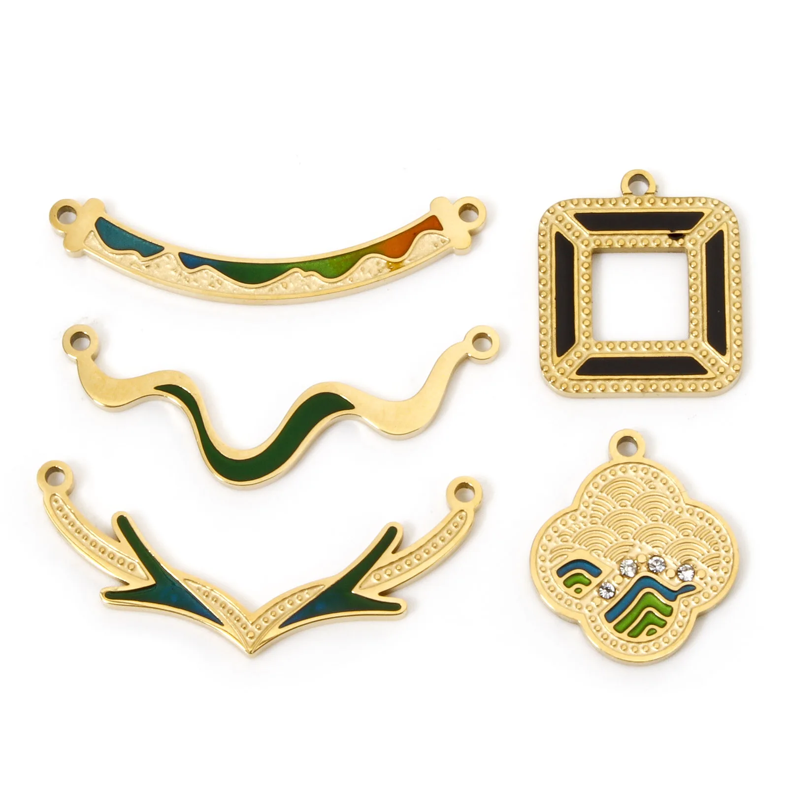 1pc New Stainless Steel Connectors Charms Gold Color Geometic Square Antler Multicolor Enamel Pendant DIY Women Necklace Jewelry