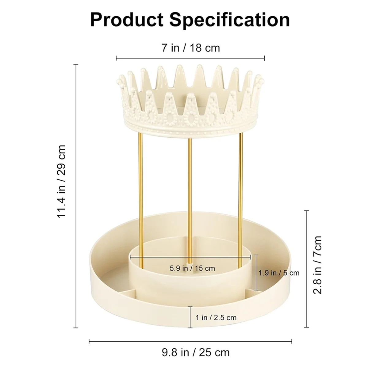 Вращающаяся на 360 ° Витрина-органайзер для ювелирных изделий, подвесной органайзер в форме короны для ожерелий и браслетов, стойка для ювелирных изделий-C