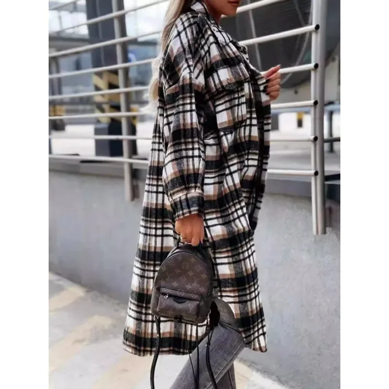 2024 European and American temperament fashion independent website Wish Amazon\'s best-selling plaid shirt trench coat for women