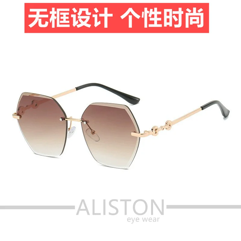 2022 New Sunglasses for Women: Frameless, Trimmed, Sunglasses, UV Resistant, Irregular, Internet Red, Same Style as Korean