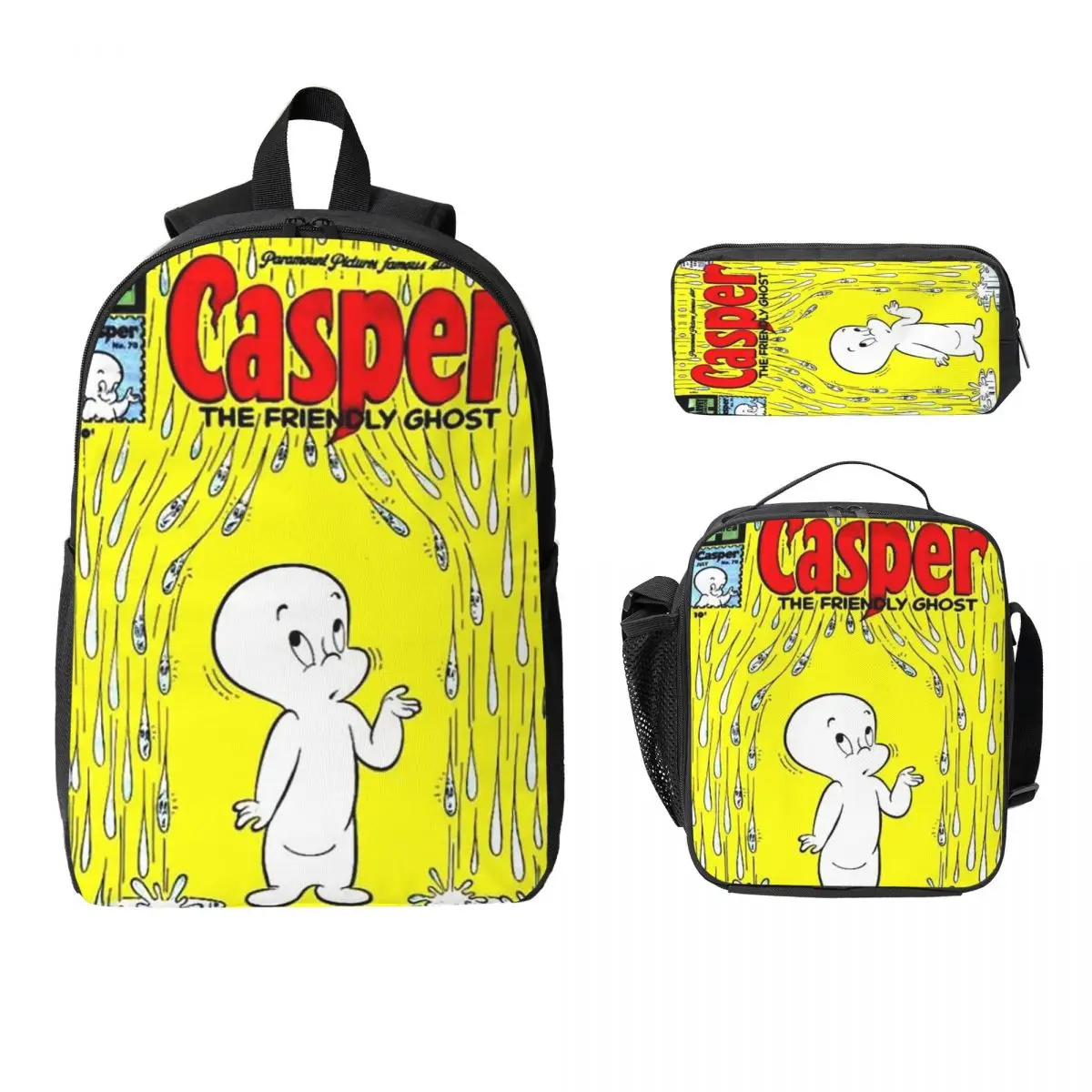 

Рюкзак The Friendly Ghost Casper, студенческая сумка для книг для мальчиков и девочек, школьная сумка, сумки на плечо для ноутбука, изолированная сумка для обеда 3 шт., пенал