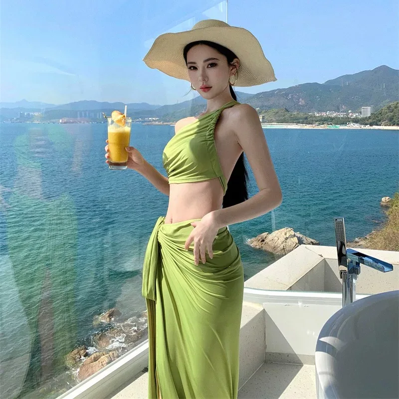 Vrouwen Zomer Tropicat Strand Vakantie Outfit Dame Skew Neck Bandage Split Rok Sets Vrouwelijke Feestdiner Banketten Reizen 2 stuks Pak