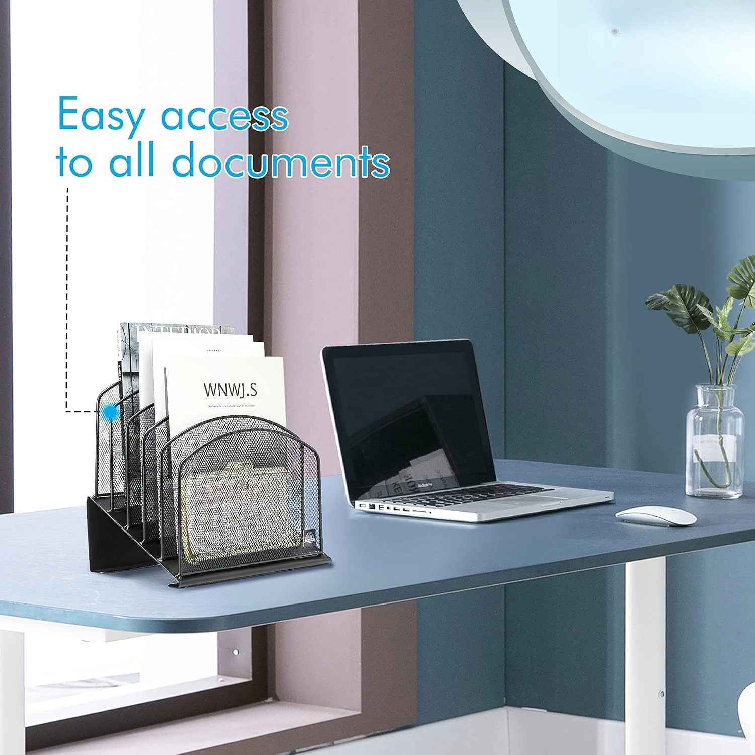 5-Section Vertical File Folder Holder Stand Metal Rack File Sorter for Office Classroom Desktop Organization