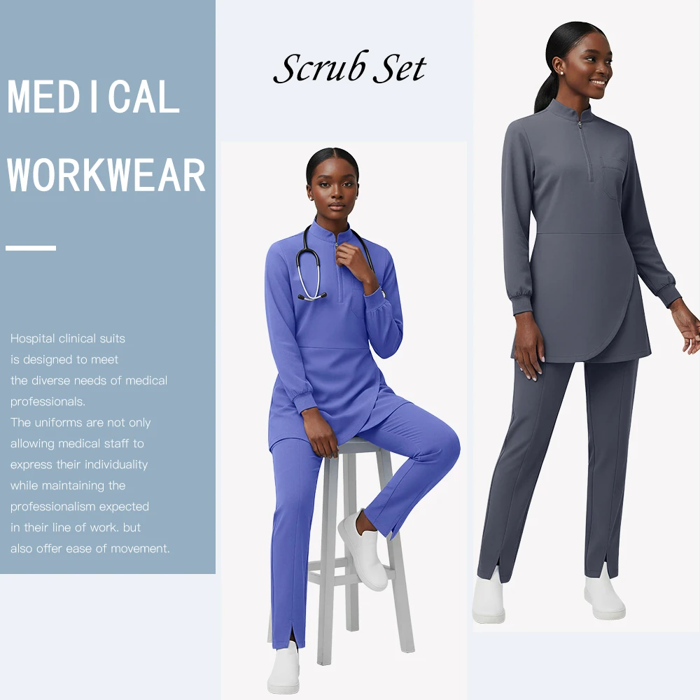 Combinaison de travail pour dentiste, extensible, respirante, uniforme médical pour femmes, vêtements de travail pour infirmières, vêtements de travail pour hôpital, ensemble chirurgical avec poche