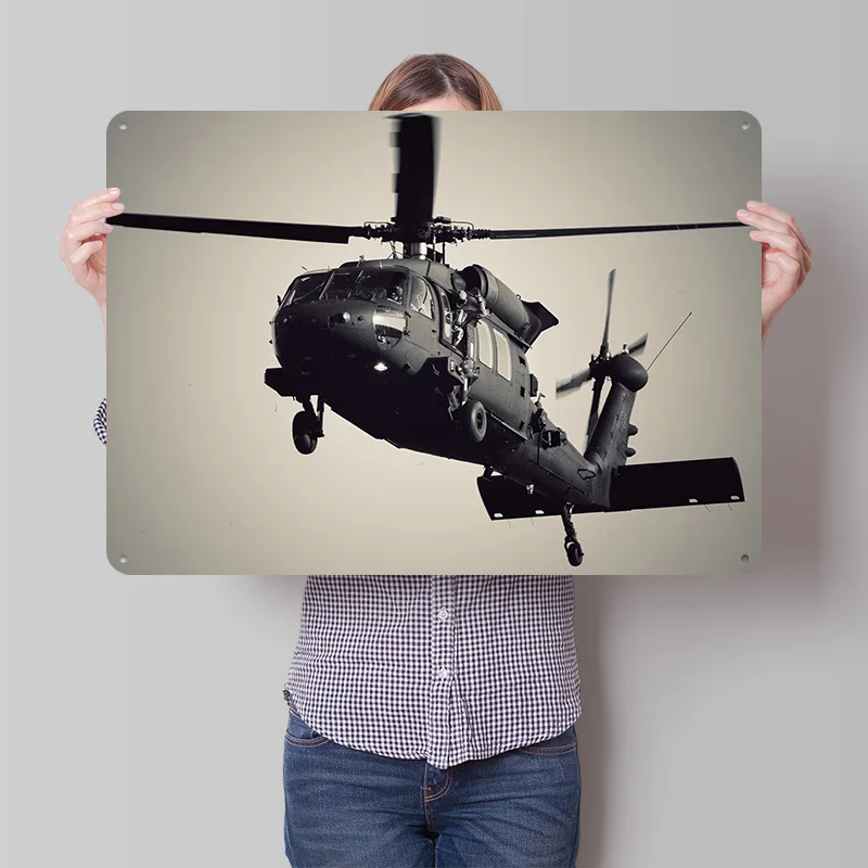 Black Hawk Helicopter 3D Printed Texture Poster Personalized Wall Art Retro Metal Tin Signs for Vintage Decor Room Wand Deko