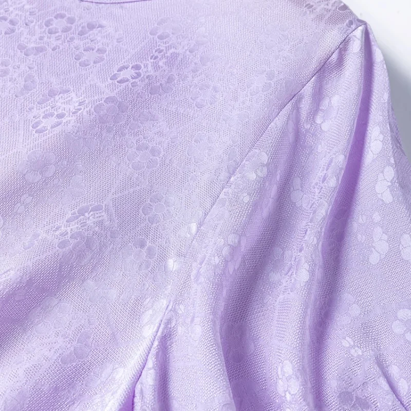 Birdtree verão 18mm 100% seda amoreira roxo camiseta, feminino jacquard lanterna manga o pescoço sólido camisa solta, 2025 novo t56017jf