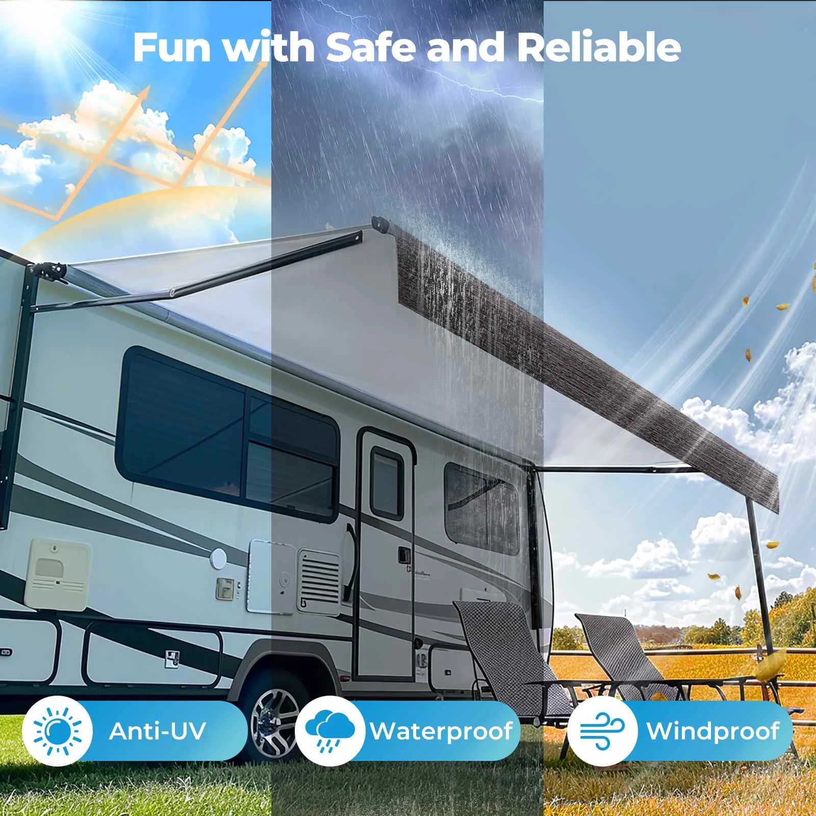 RV Awning Fabric Replacement Heavy-Duty Weatherproof Vinyl Camper Awning Replacement Universal Outdoor Canopy for RV