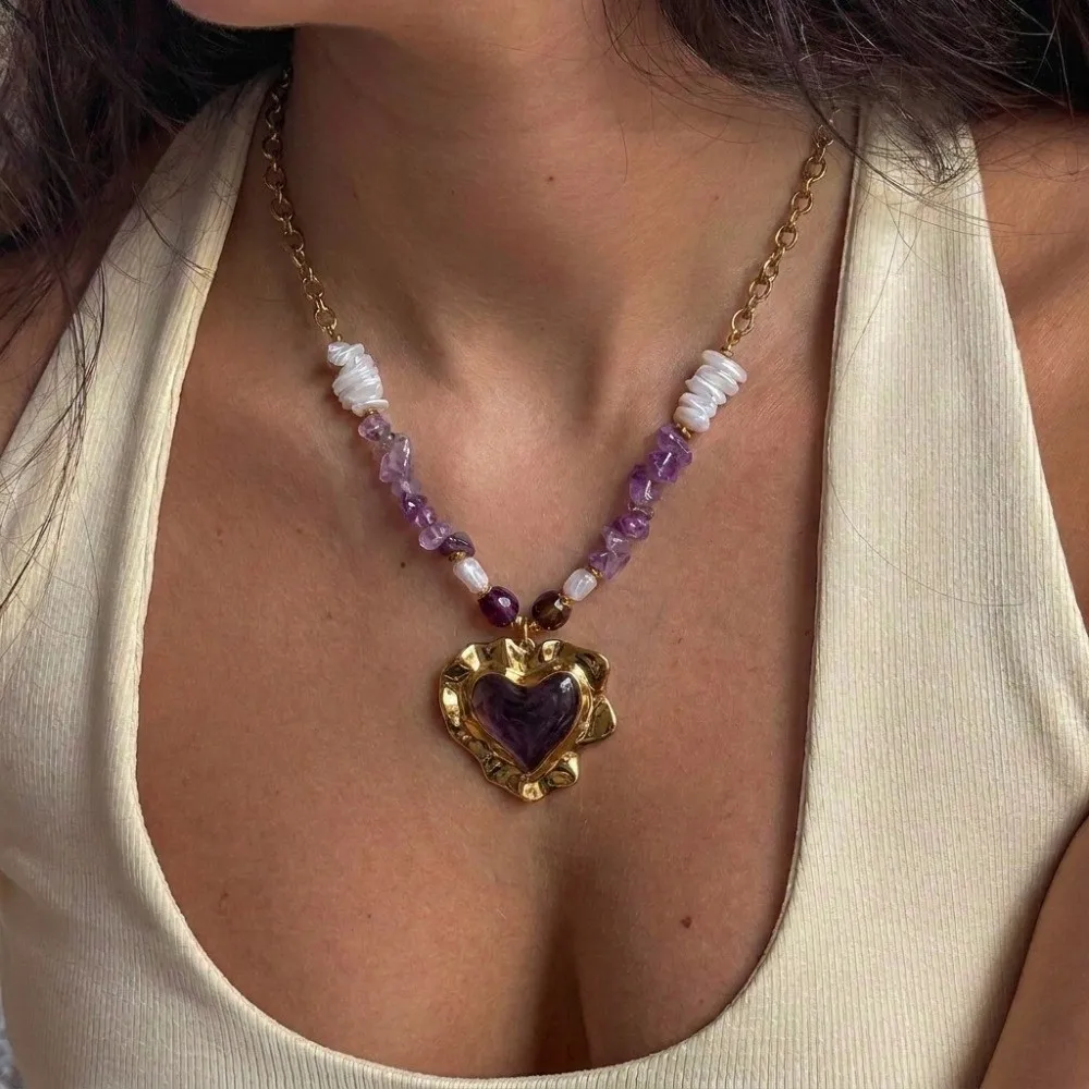 Bohemian Style Beaded Necklace Baroque Pearl Shell Eye Pendant Pendant Necklace Adjustable Dopamine Design Clavicle Chain
