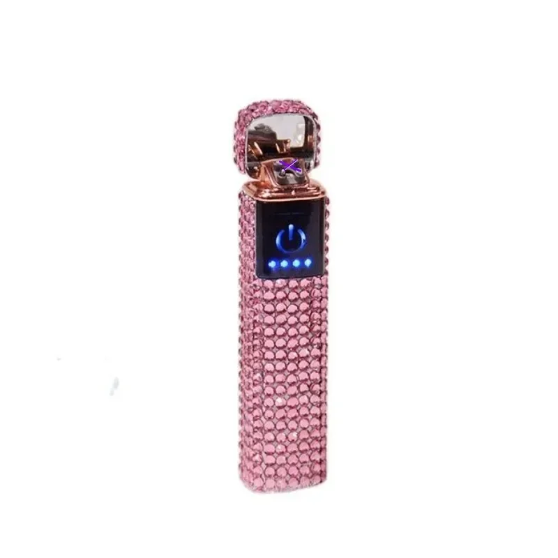 USB Rechargeable Lighter Beautiful Rhinestone Lighter Double Arc Cigarette Lighter Ladies Smoking Lighter Send Girl Special Gift