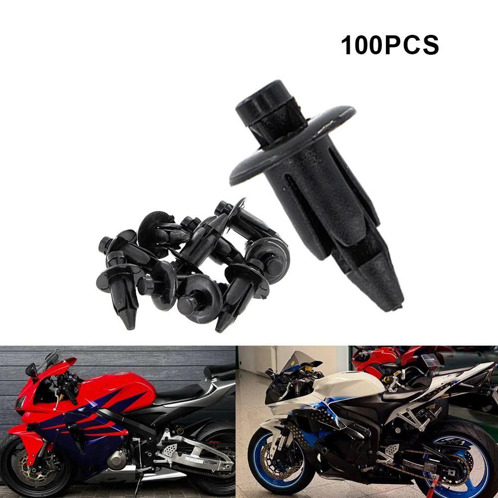 

100pcs 6mm Black Plastic Car Rivet Bike Fairing Trim Panel Fastener Clips For Honda Yamaha Suzuki Kawasaki Universal