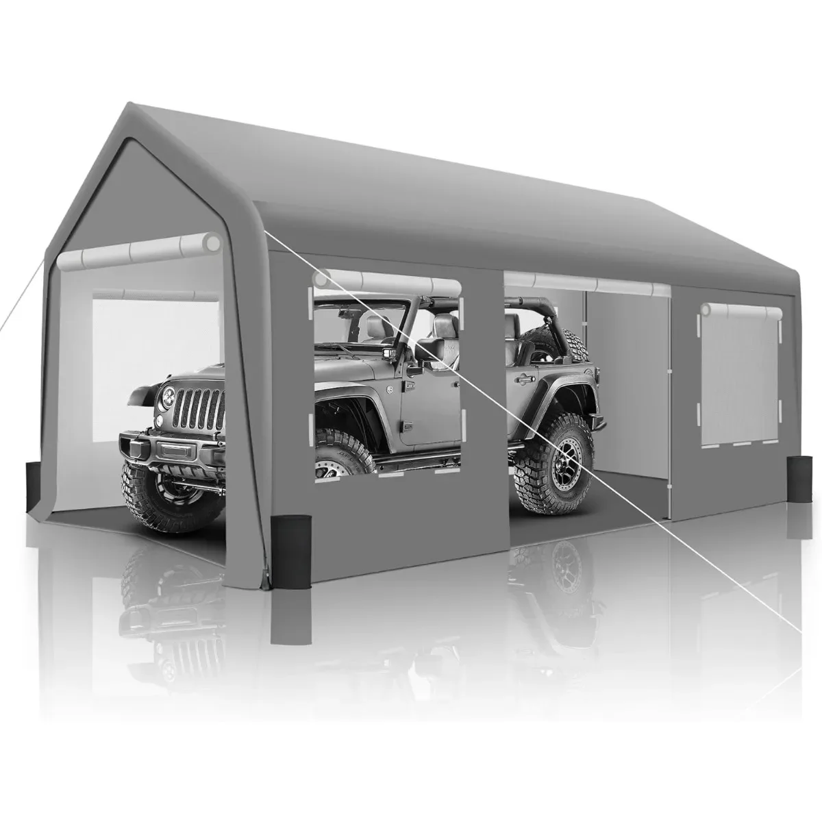 

Upgrade 10' x 20' Heavy Duty Carport Extra Large Outdoor Shelter with Roll-up Ventilated Windows & Side Doors, Portable Garage