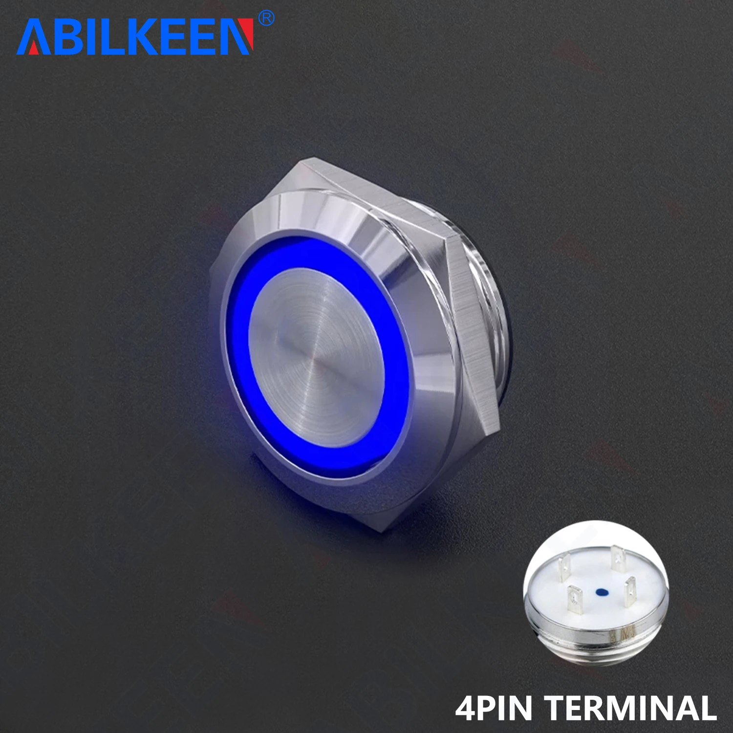 ABILKEEN 19MM Ultra-Thin Metal Push Button Switch 1NO Momentary Push Button with LED Ring Light DC3-6V 12-24V 4Pin Terminal