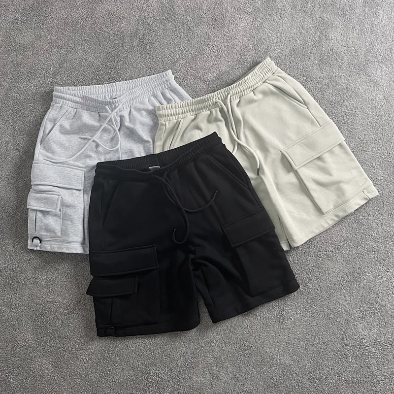 

Heavy Fabric Solid Color Flip Cover Shorts Workwear Shortpants Men Women Casual Drawstring Summer Short Pants Metal Ring Buckle