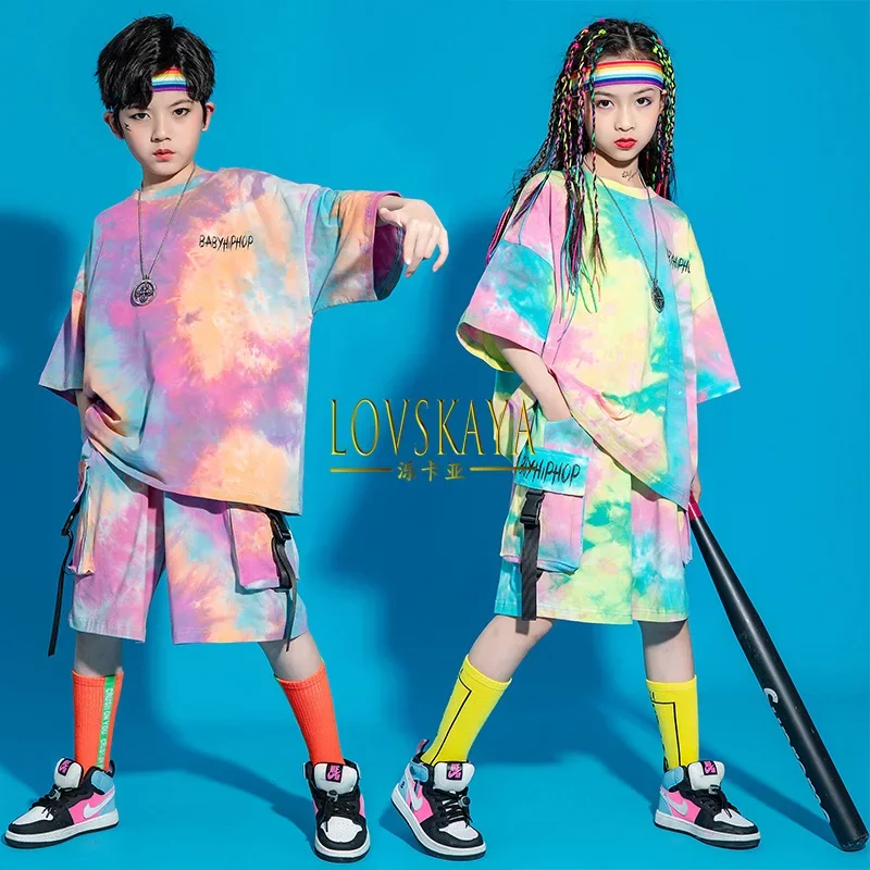 

Hip Hop Stage Costume Outfit Clothing Girl Boy Graphic Tee Tie Dye Oversized T Shirt Top Streetwear Shorts