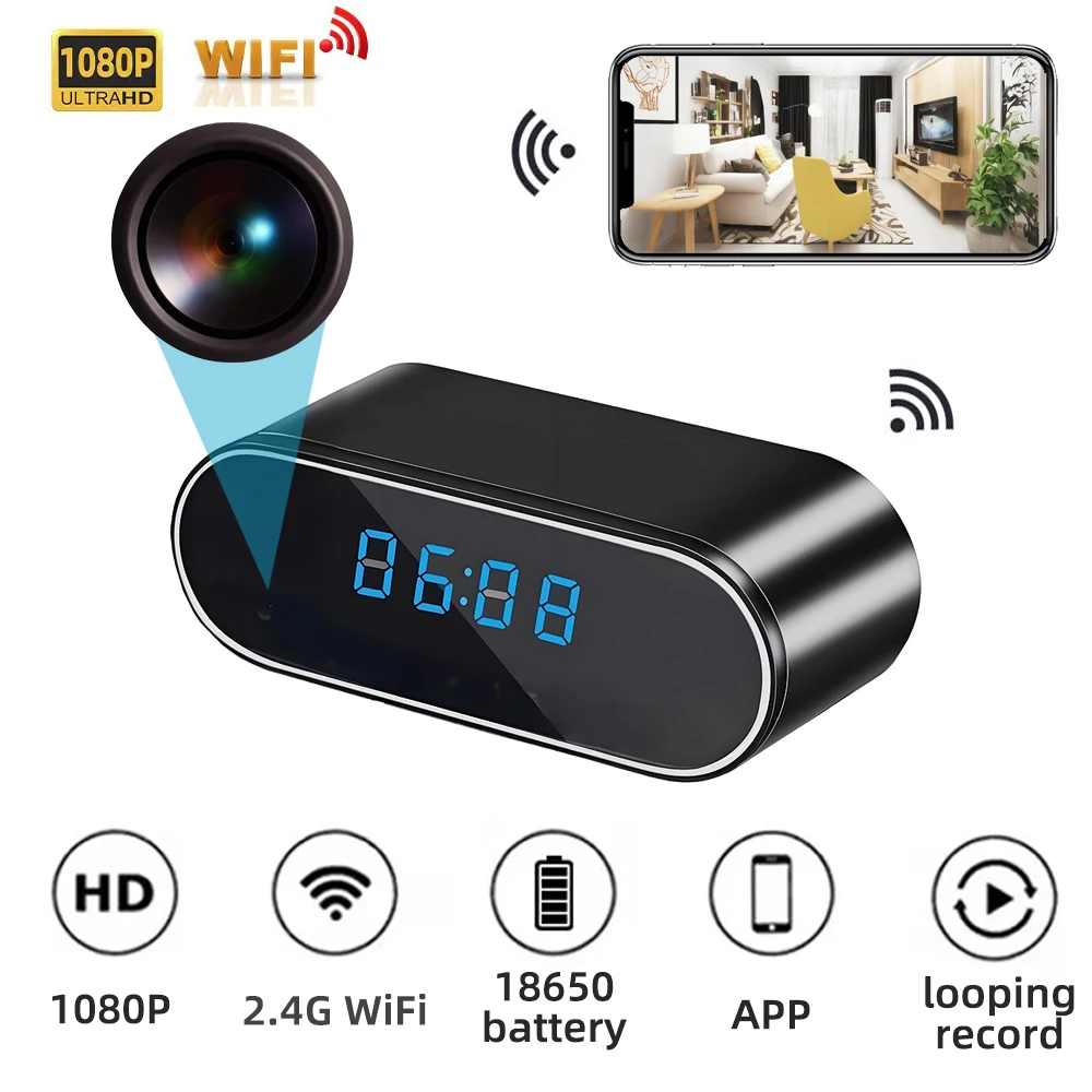 

1080P wireless clock camera supports WiFi 2.4G router network camera infrared night vision indoor HD home monitoring nanny cam