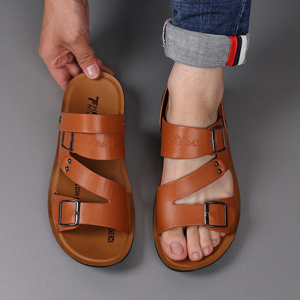 summer sandals man leather designer shoes beach sandals mens slides sandalias hombre herren sandale sommer