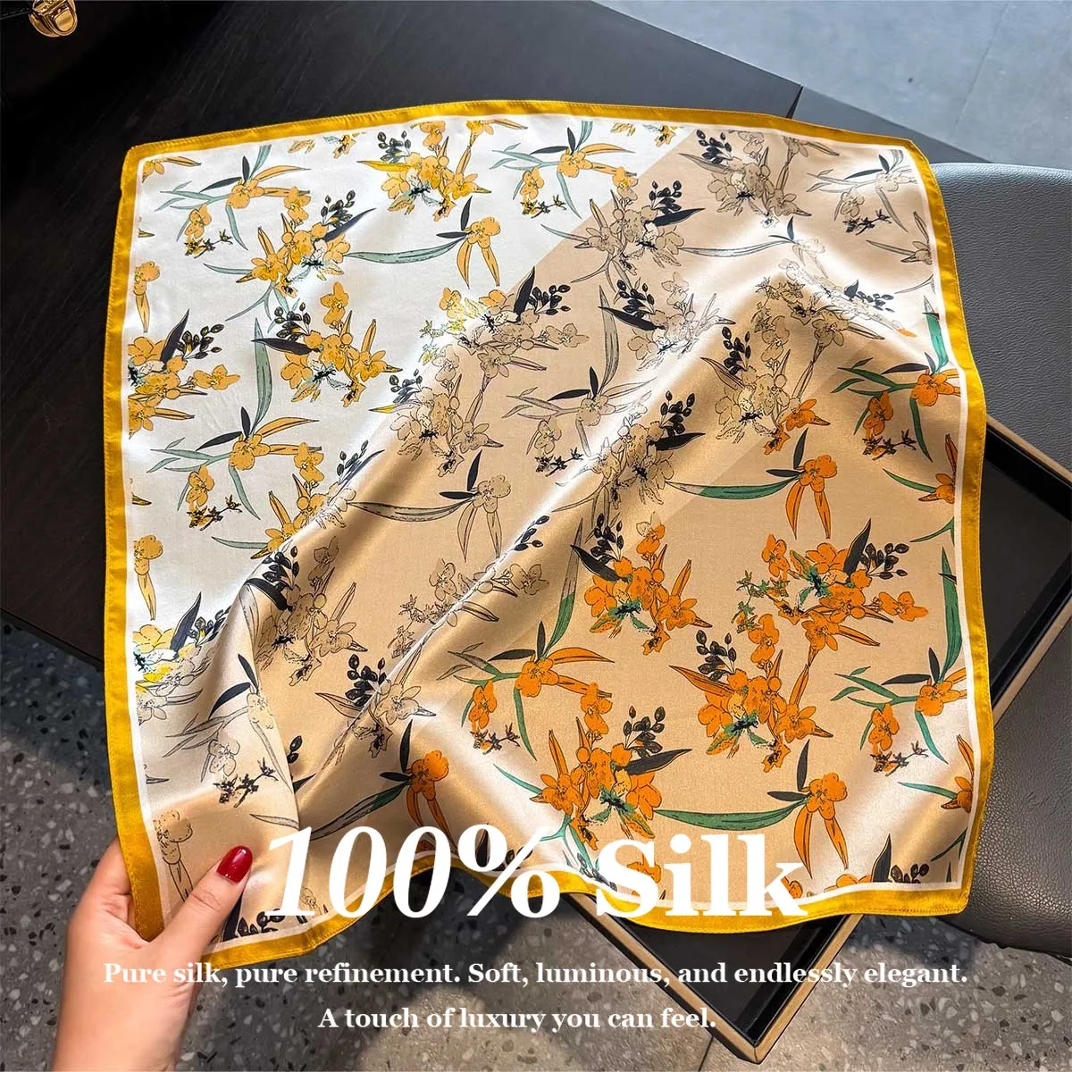 

Модный квадратный платок из 100% натурального шелка для женщин: шаль, фулярд, бандана, хиджаб, повязка на голову, накидка на шею, буфанда, эшарп, головной платок, пашмина