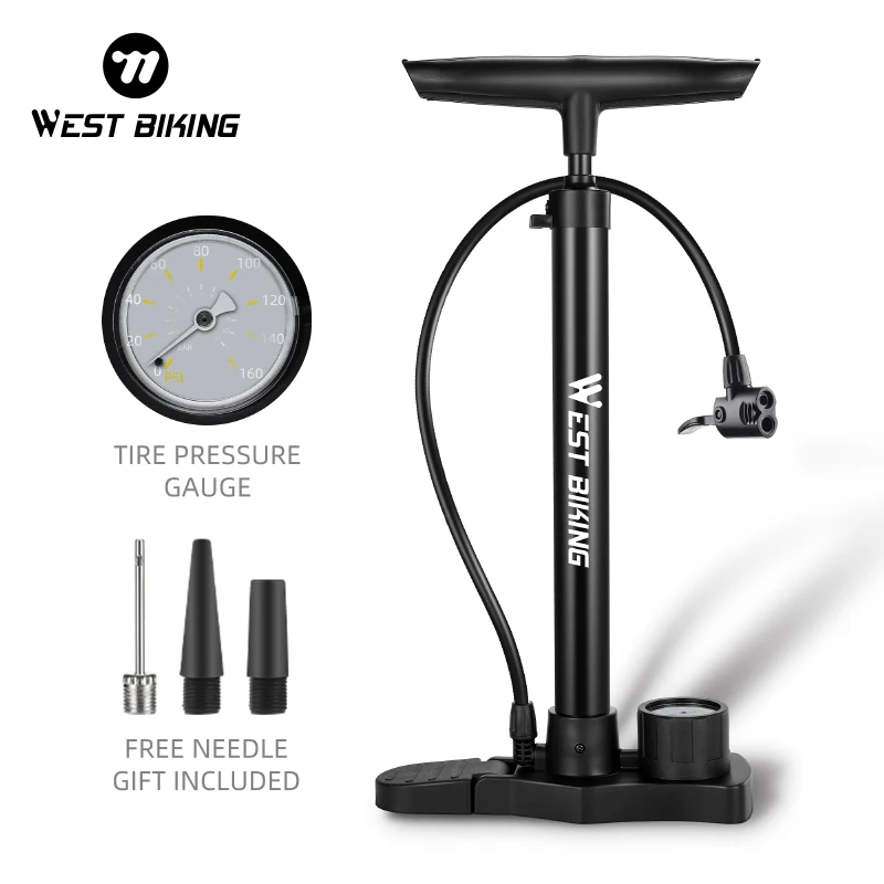 

WEST BIKING Bike Air Pump Manual Inflator With Gauge High Pressure 160PSI Bicycle Floor Pump Schrader Presta Valve Inflator