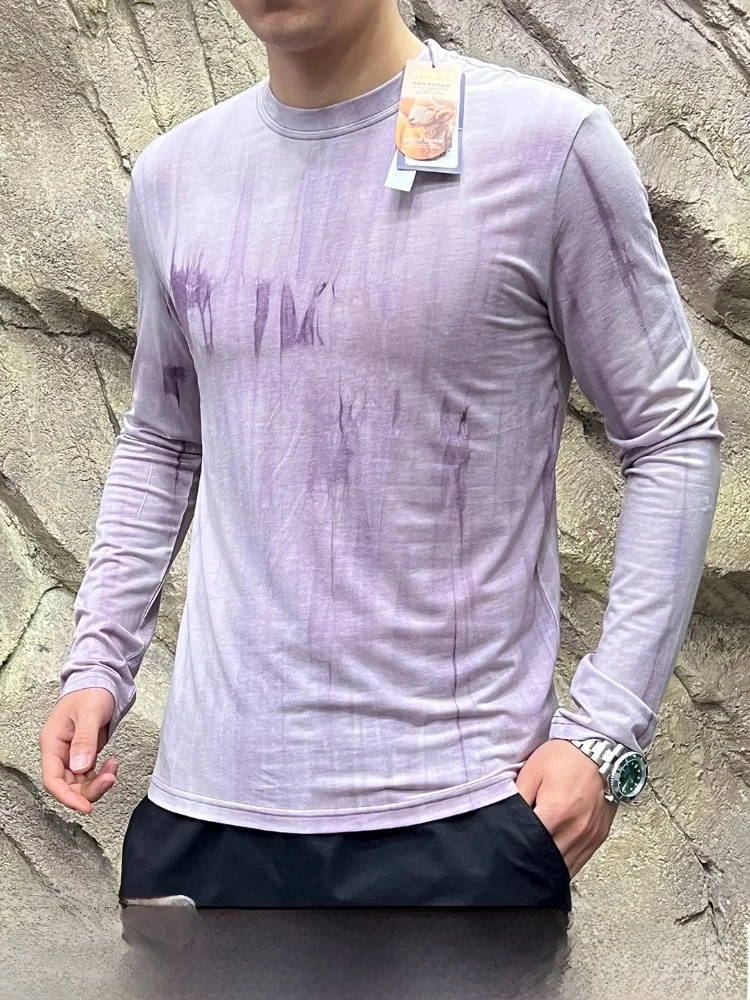 

Wool Gradient Dyed Long Sleeve Base Shirt Outdoor Lightweight Breathable Top round Neck Casual Style for Men And Women