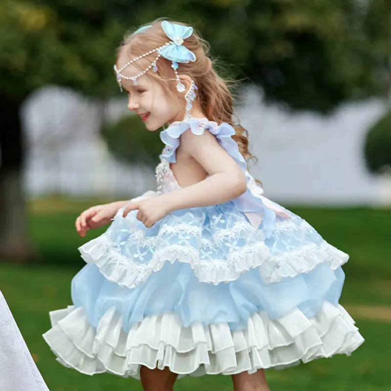 Handmade New Summer Heavy Lolita Princess Dress High Quality Short Sleeve Sundress for Girls Flower Girls Party Boutique Dress