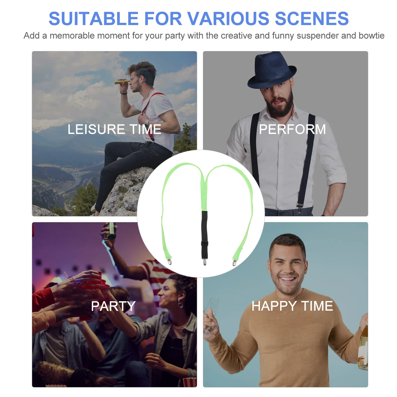 LED Clip-on Suspenders Yellow Adjustable Elastic Y-Shaped Printing Glowing Tpu Braces for Festival Party