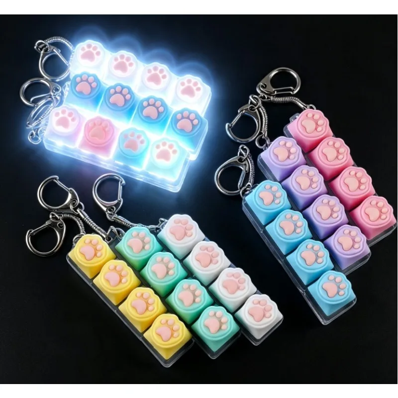 Cute Cat Paw Silicone Fidget Keychain Stress Relief Toy Keyboard Keychain LED Light Portable Decor Gift Decoration  toys