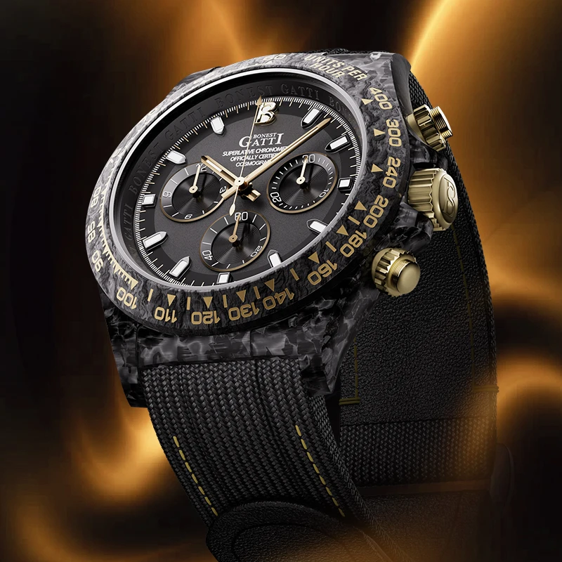 

Мужские автоматические механические часы BONEST GATTI с корпусом из углеродного волокна, водонепроницаемые, светящиеся, спортивные, модные наручные часы для мужчин