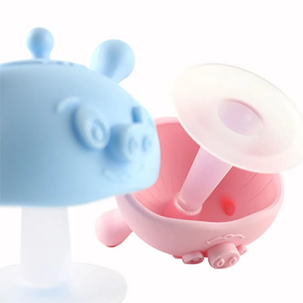 

Newborn Baby Products Infant Liquid Silicone Teether Mushroom Soothing Teether Cartoon Pig Bite Music Toddler Pacifier Maternal