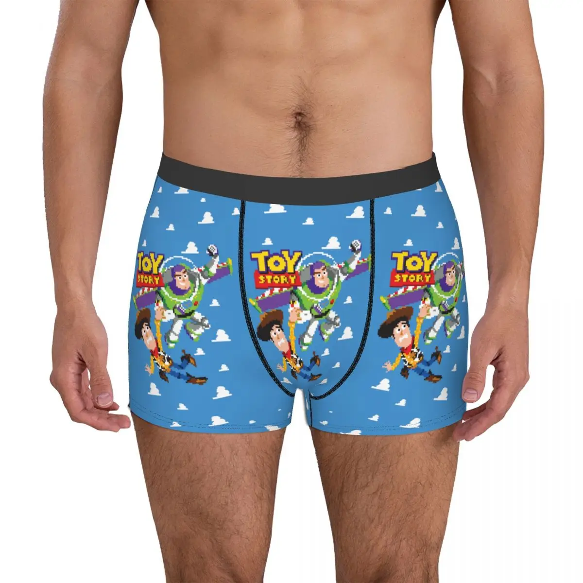 Men\'s Toy Story 8Bit Woody And Buzz Boxer Shorts Panties Mid Waist Underwear Homme Funny Plus Size Long Underpants