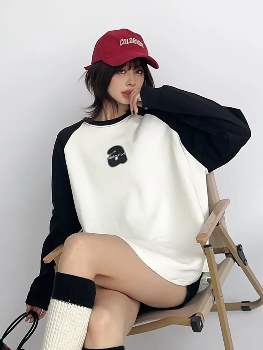 2025ฤดูใบไม้ผลิฤดูใบไม้ร่วงPullover Oคอเสื้อผู้หญิงลําลองPatchworkขนาดใหญ่Sportshirts Vestidosหน้าอก125ซม.