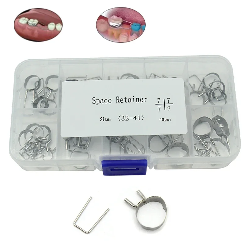 40Pcs Dental Space Maintainer Preformed Orthodontics Braces Teeth Gap Retainer Molar Band Loop Kit Tools Adjacent 2nd 32#-41#