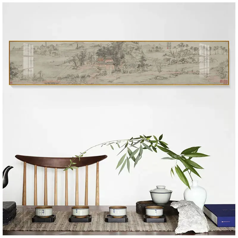 Chinese Style Mountain Landscape Canvas Abstract Oil Painting Poster Print Wall Art Picture for Living Room Home Office Décor