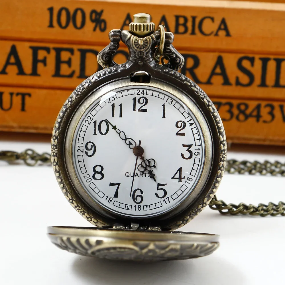 Retro Bronze Train Engine Quartz Pocket Watch Women Necklace Chain Clock Best Gifts for Men