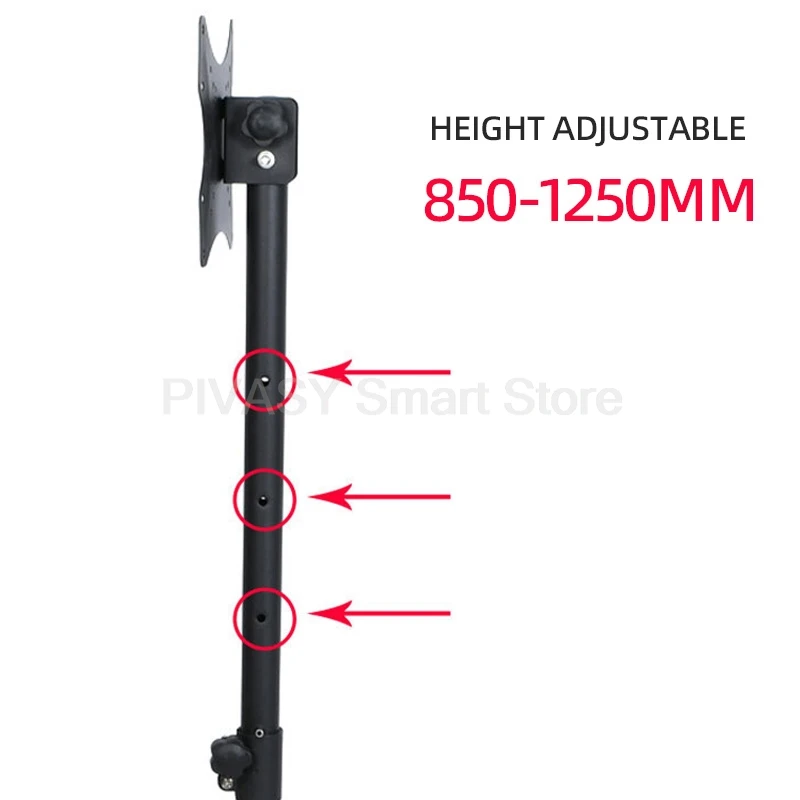 حامل أرضي لعربة التلفاز العالمية، حامل شاشة LCD غير مثقوب قابل للتعديل لارتفاع 14 بوصة - 43 بوصة، حامل تلفزيون دوار محمول