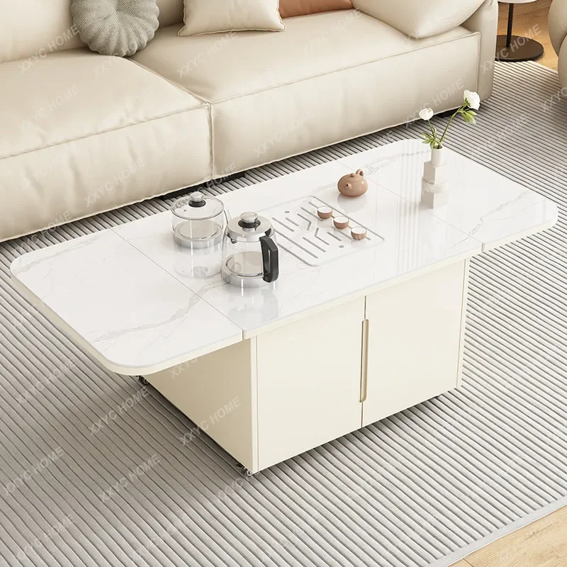 Rock slab kung fu tea table living room household with wheels movable folding