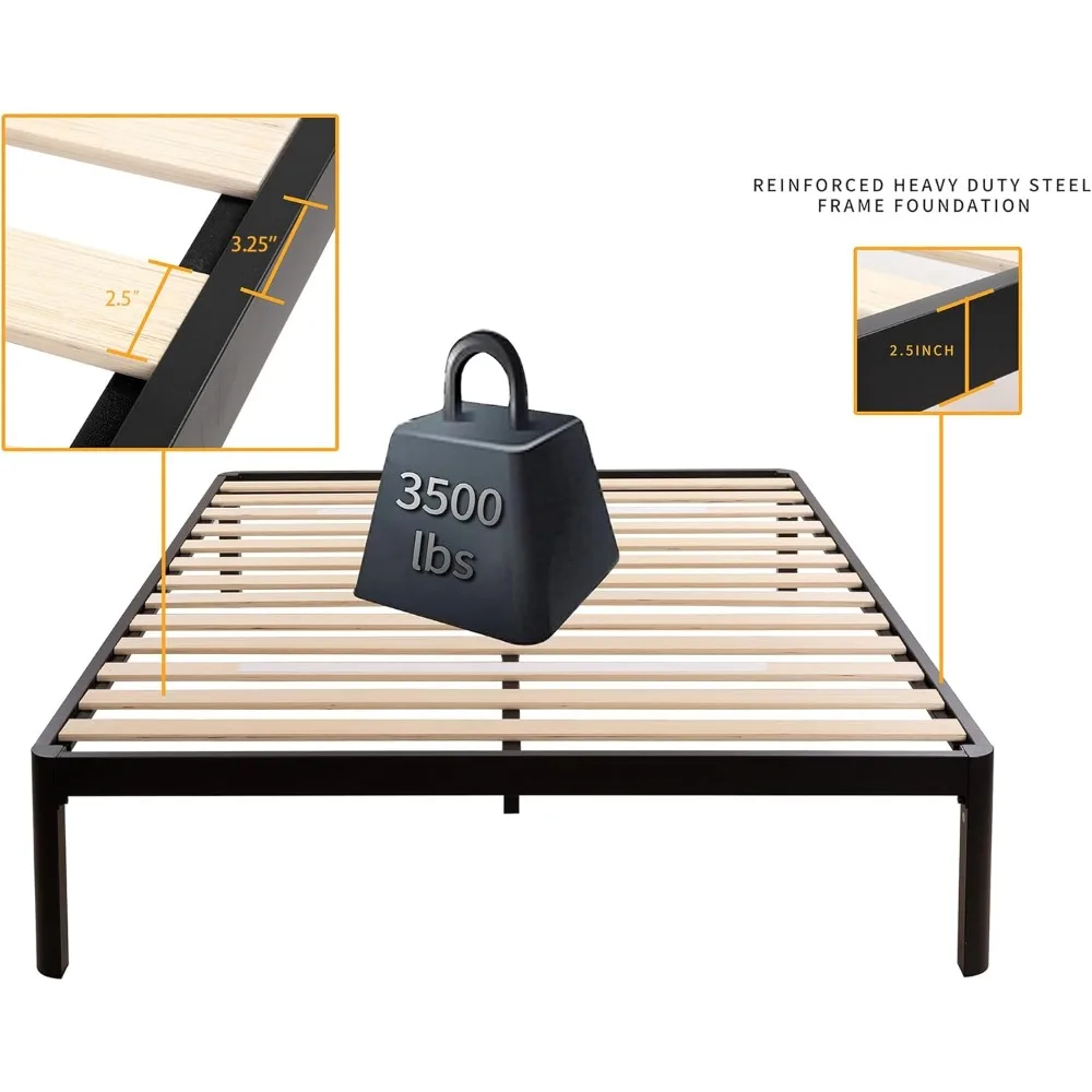 إطار سرير بمنصة معدنية 18 بحجم كوين من MAF مع أرجل مستديرة مضادة للتصادمات، أسود، سعة 3500 رطل، شديدة التحمل مع شريحة خشبية
