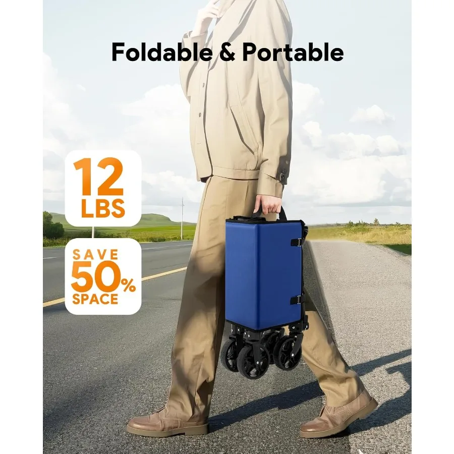 Складная тележка с колесами, вместимость 220 фунтов, складная тележка 120 л, большая тележка для покупок для продуктов, пляжа, сада, кемпинга S