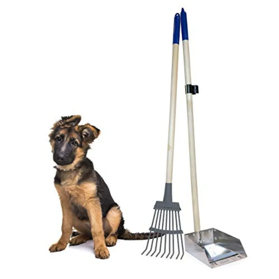 

Wood Handle Pooper Scooper Durable Solid Metal Poop Tray with Rake 36.75 Long Handled Scoop Great for Large or Small Dogs Assem
