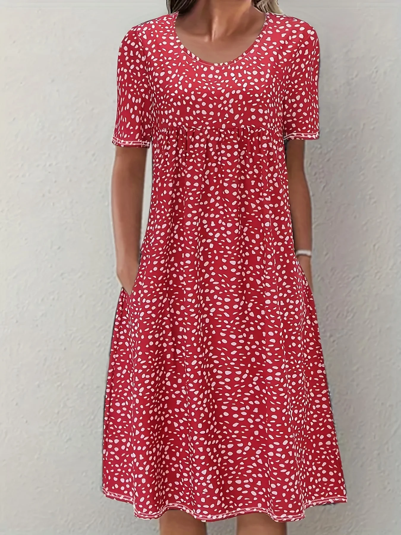 فستان نسائي بوهيمي بأكمام قصيرة بزهور ، فستان فضفاض غير رسمي ، رقبة مستديرة #3