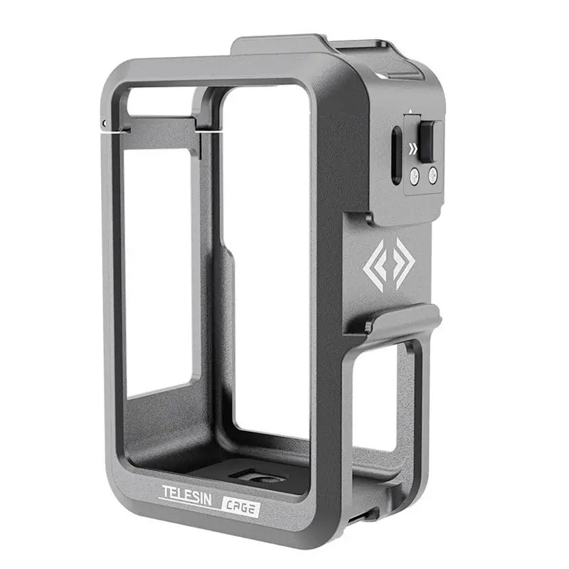 Carcasa de aleación de aluminio M05K TELESIN para DJI Osmo Action 3, carcasa protectora con doble soporte para accesorios, para grabar verticalmente
