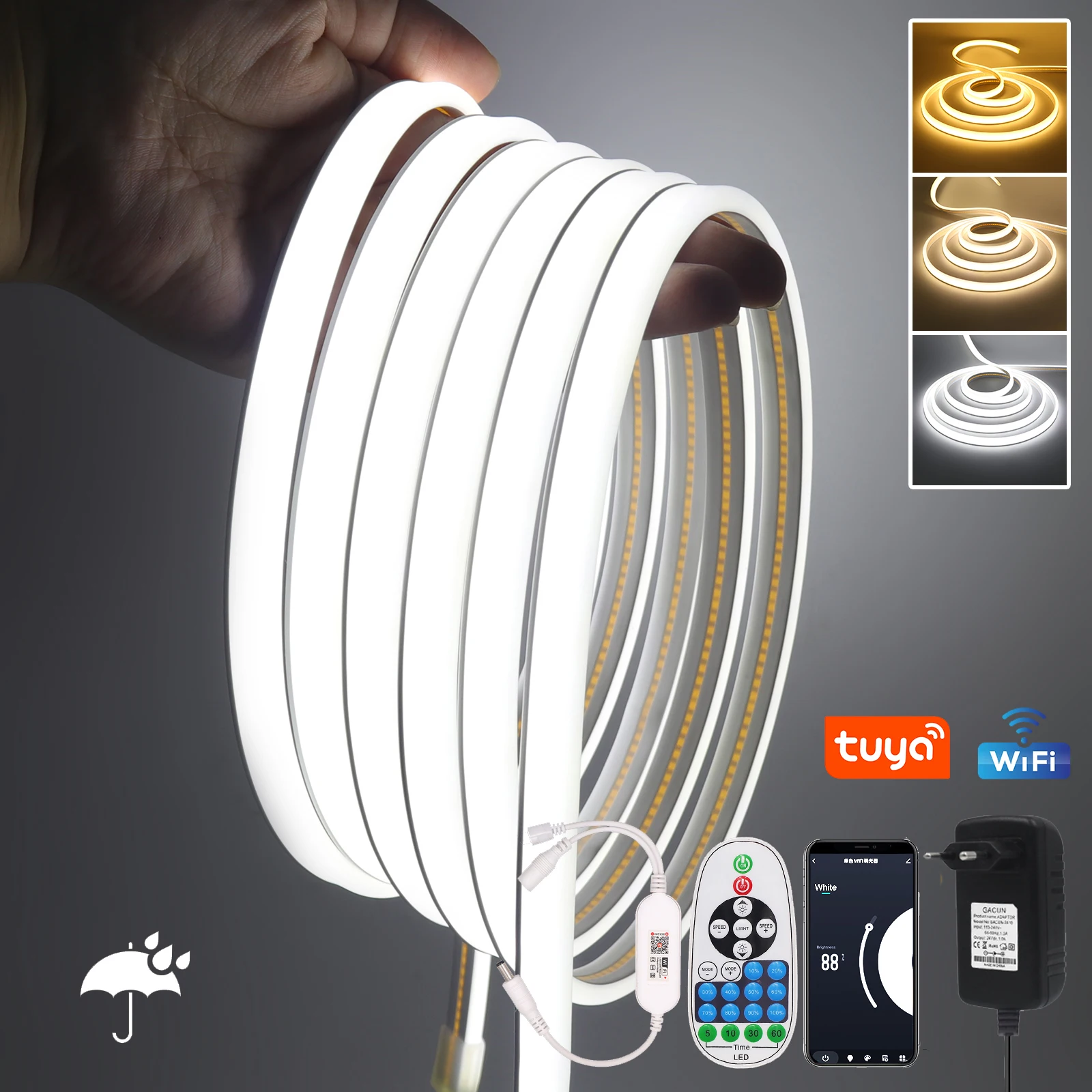 DC 12V 24V 320Leds COB Neon Strip 3000K 4000K 6000K IP67 Waterproof WIFI Dimmerable Flexible Ribbon LED Light For Home Decor