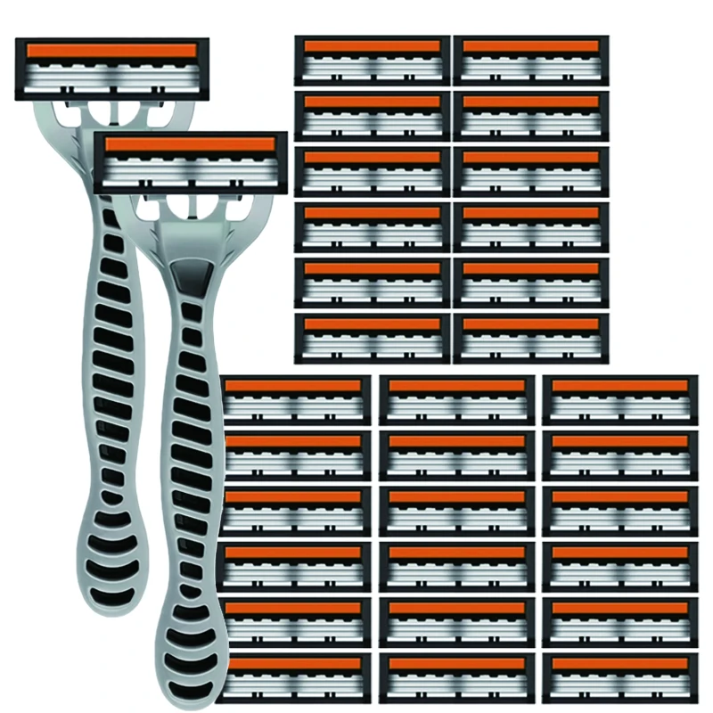 ماكينة حلاقة آمنة للرجال، ماكينة حلاقة يدوية من الفولاذ المقاوم للصدأ مكونة من 3 طبقات، أداة إزالة الشعر قابلة للاستبدال #1