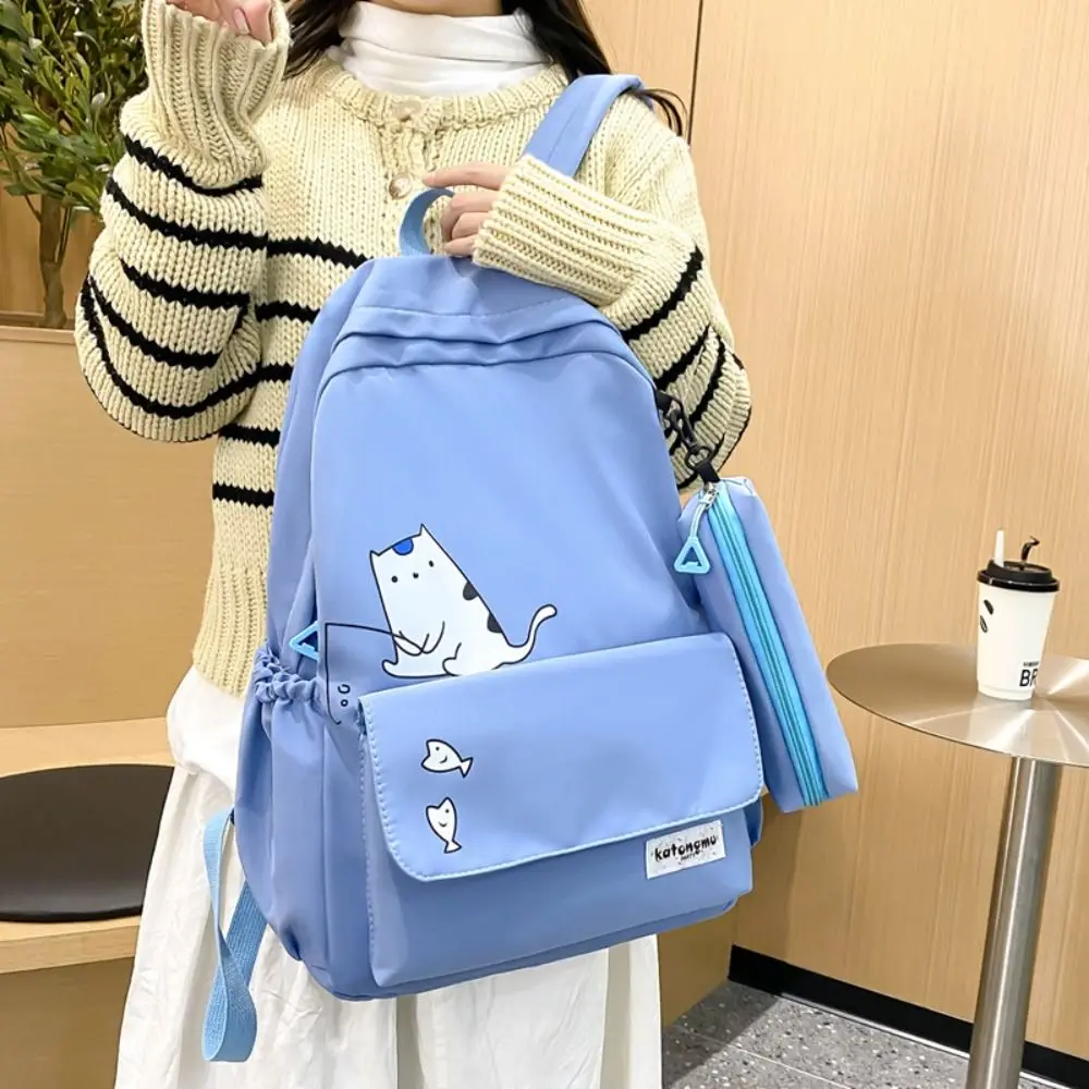 Waterproof Cat Printed Students Backpack Fashion Nylon Students School Bags Lovely Large Capacity College Backpack Girls