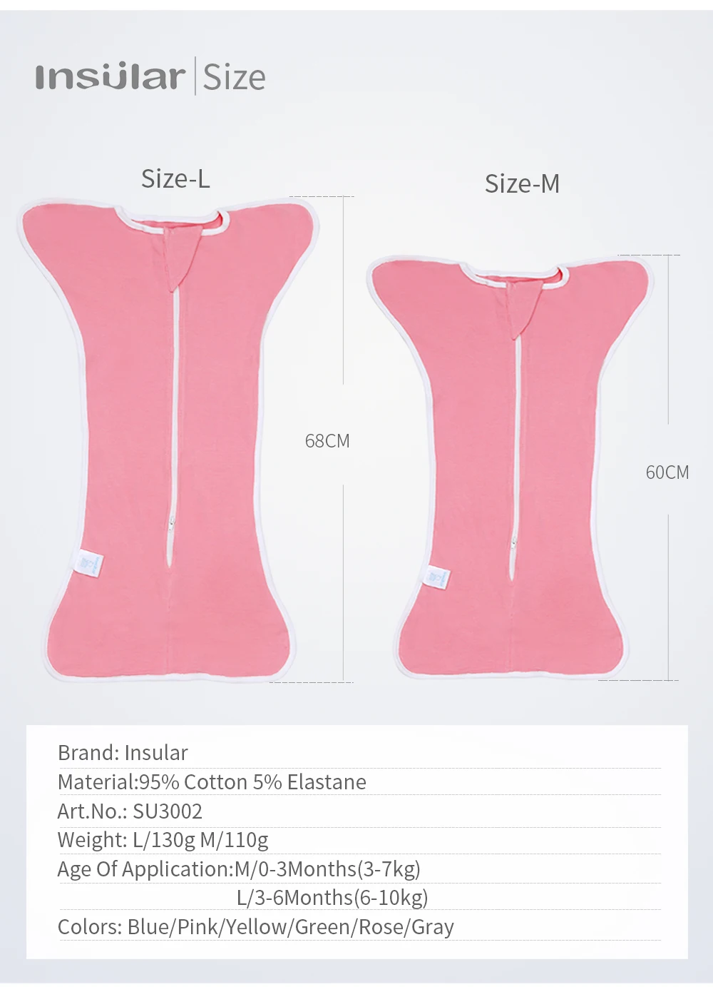 بطانية أطفال قطنية Insun مع سحاب ، قماط حديثي الولادة ، قماط الفراش ملابس نوم ، الربيع والخريف ، جديدة #5