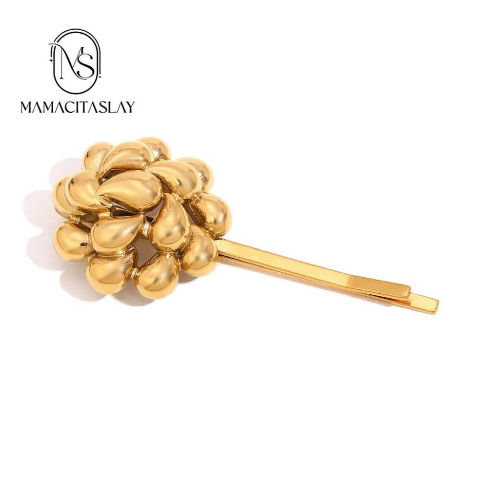 MamacitaSlay Minimalist Hemispherical Overlapping Waterdrop Straw Hat Gold PLated hair clips Waterproof Hair accessories woman